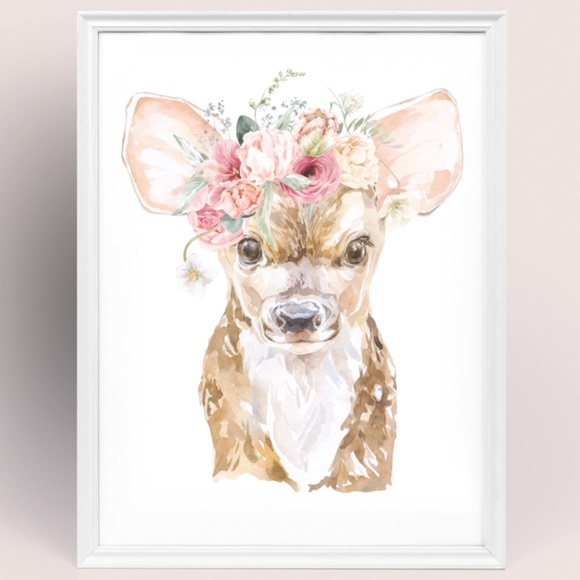 Other - Watercolor Floral Deer Wall Art Illustration Print Poster Card Unframed